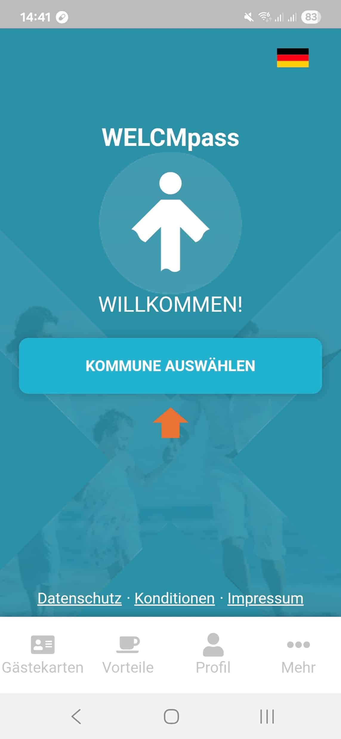 1. Auf "Komune Auswählen " klicken