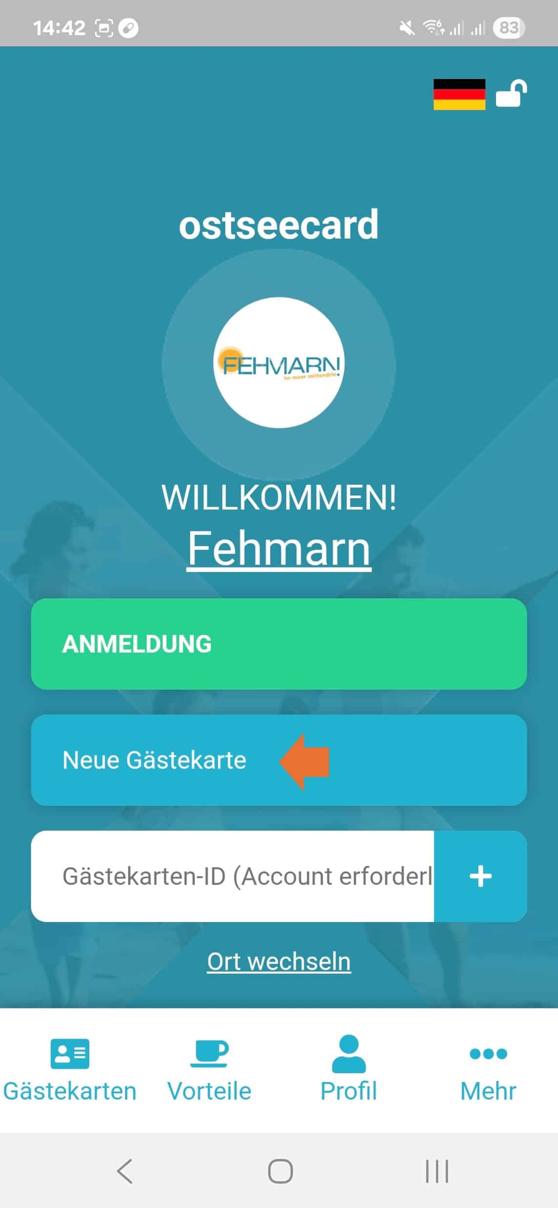 3. Klicken Sie auf "Neue Gästekarte"